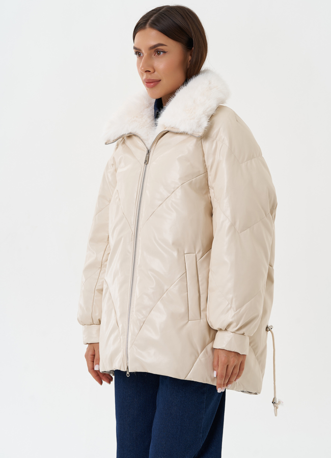 Пуховик из эко кожи с воротником из эко меха модель № 27990 универмаг малина Пуховик из эко кожи с воротником из эко меха модель № 27990 универмаг малина