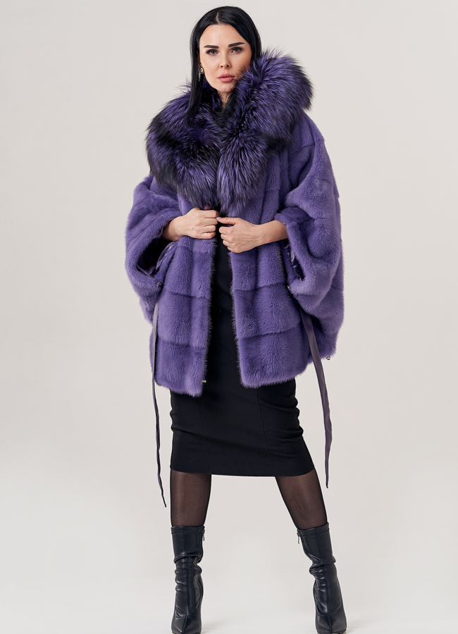 Норковая шуба с капюшоном  модель № 23852 универмаг малина
