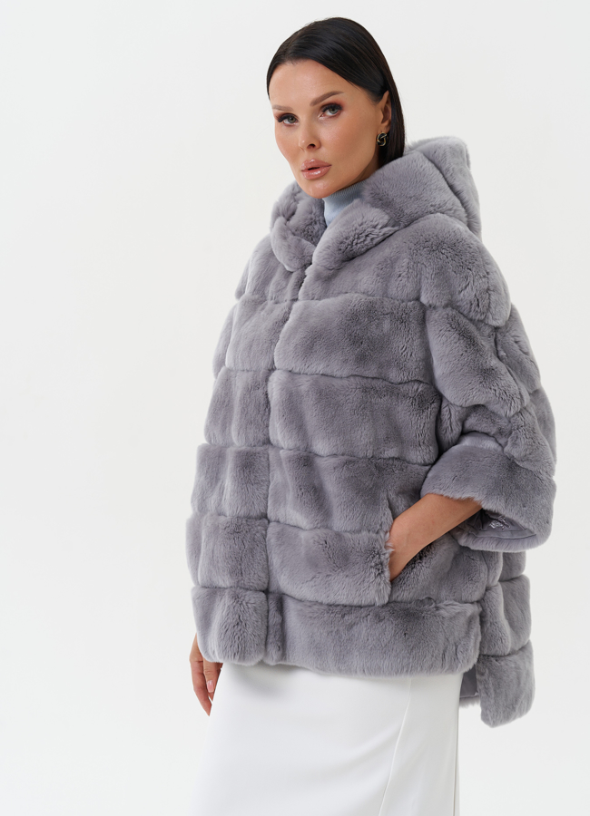 Шуба из меха кролика с капюшоном модель № 26147 в кредит