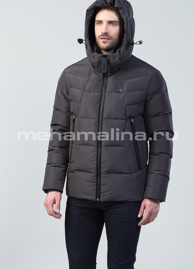Пуховик мужской на биопухе модель № КМ-47 меха малина