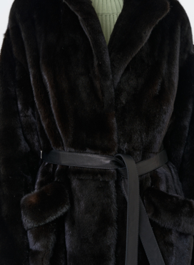 Длинная шуба из меха норки blackglama с поясом