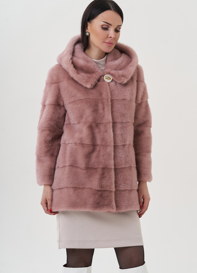 Женская норковая шуба с капюшоном  модель № 25696 универмаг малина