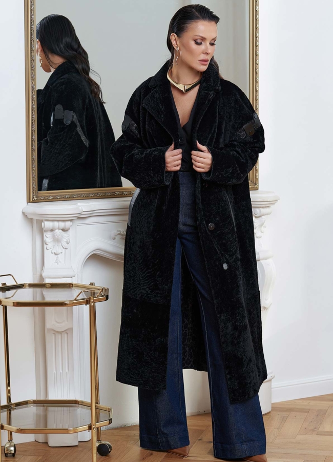 Натуральная двухсторонняя дубленка модель № 28697 меха малина