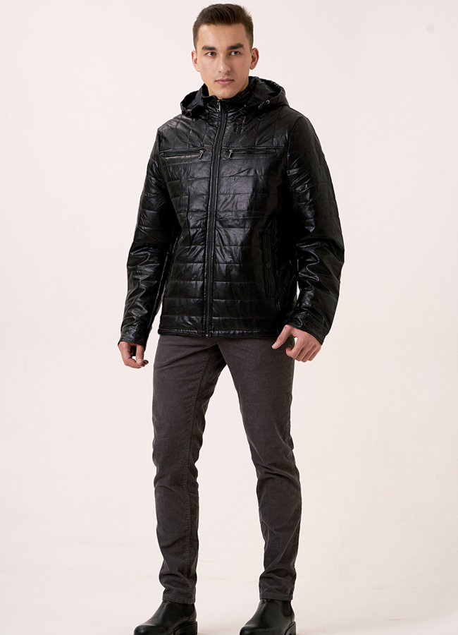 фото Куртка на утеплителе из эко кожи черного цвета  модель № 78937