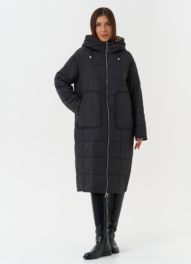 Двухсторонний пуховик с капюшоном модель № 27876 меха малина