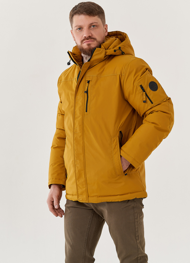 Пуховик мужской  с капюшоном  модель № 79626 меха малина