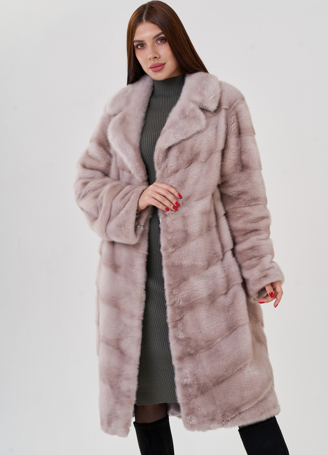 Светлая норковая шуба с английским воротником модель № 23298 меха малина