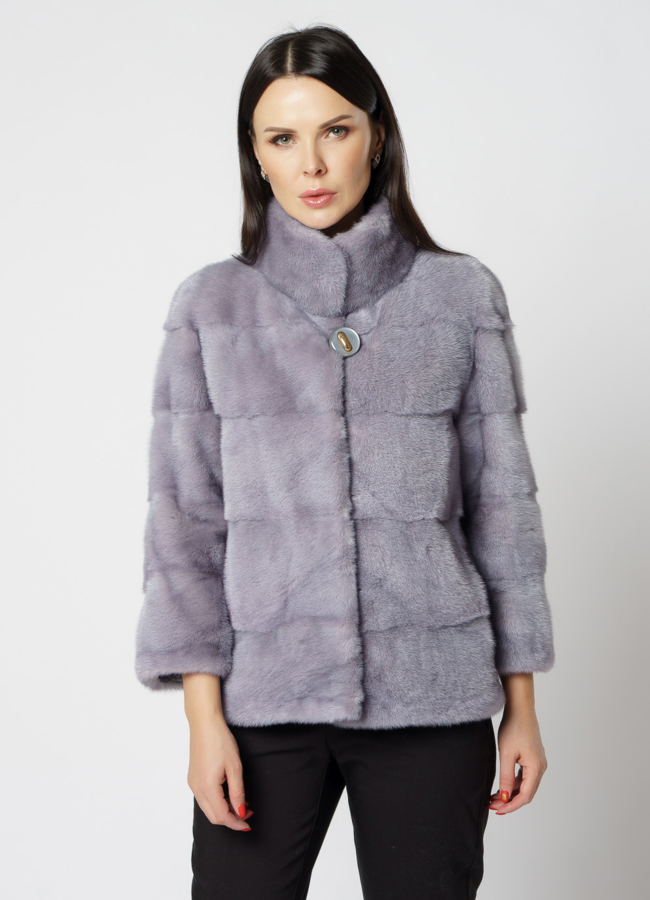 Норковая шуба с воротником стойкой голубого цвета модель № S-811 универмаг малина