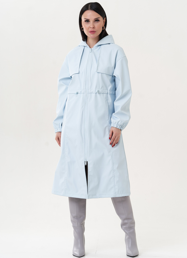 фото Плащ голубого цвета с капюшоном модель № 26799