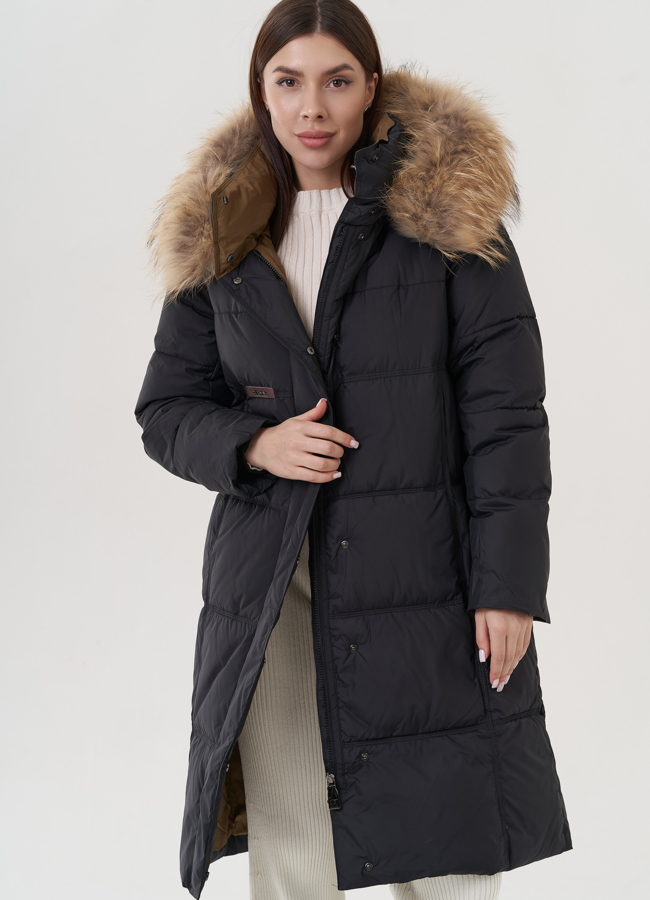 Пуховик женский с капюшоном отделка енот  модель № 25709 в кредит