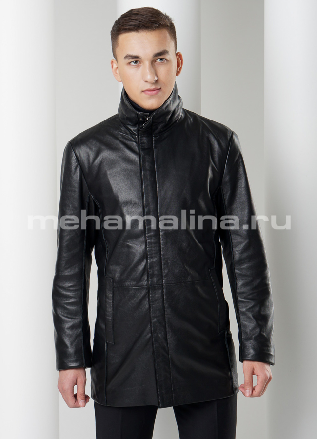 Кожаная куртка модель № KP-180 меха малина