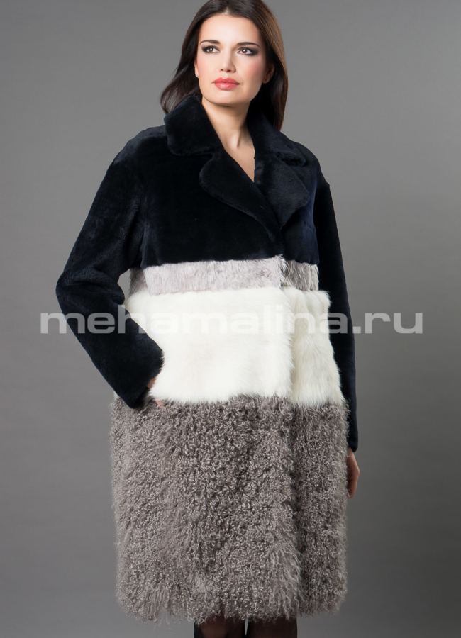 Шуба из овчины merino модель № D-236 меха малина