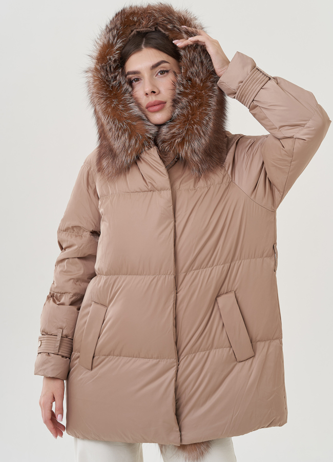 Женский зимний пуховик бежевого цвета модель № 25726 универмаг малина