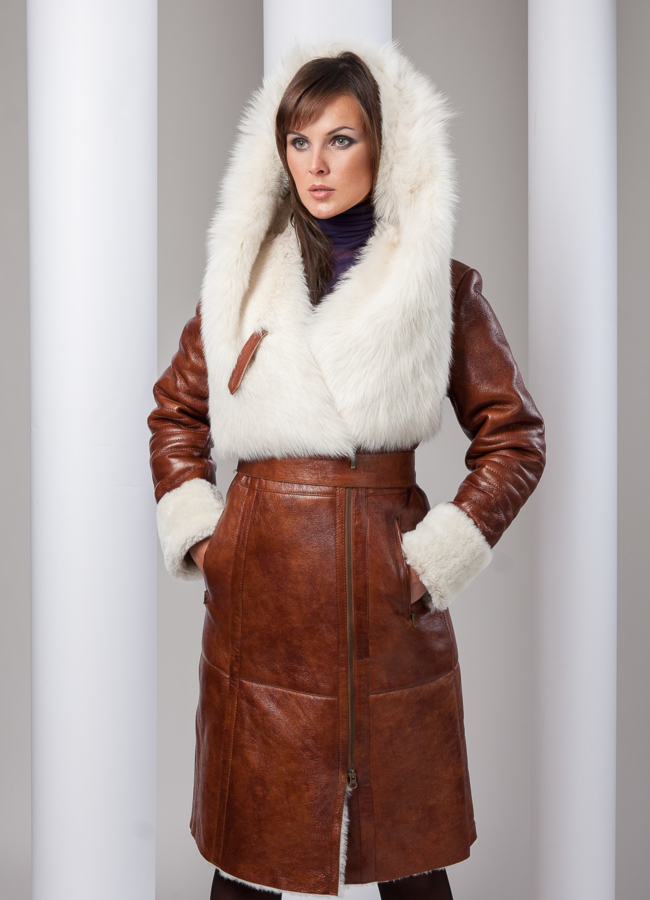 Дубленка модель № D-50 меха малина