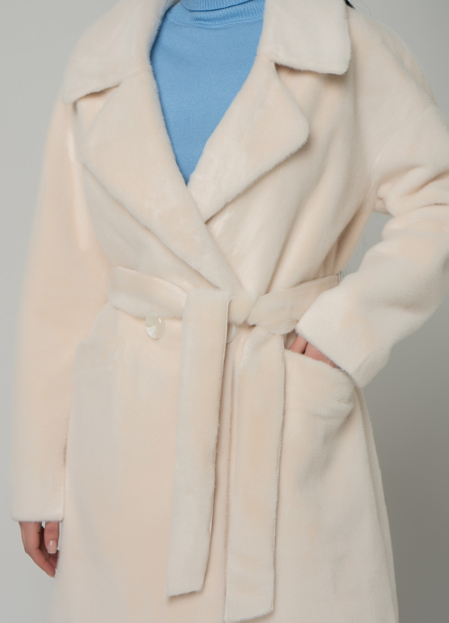 Светлое женское полупальто с поясом модель № 18302 универмаг малина