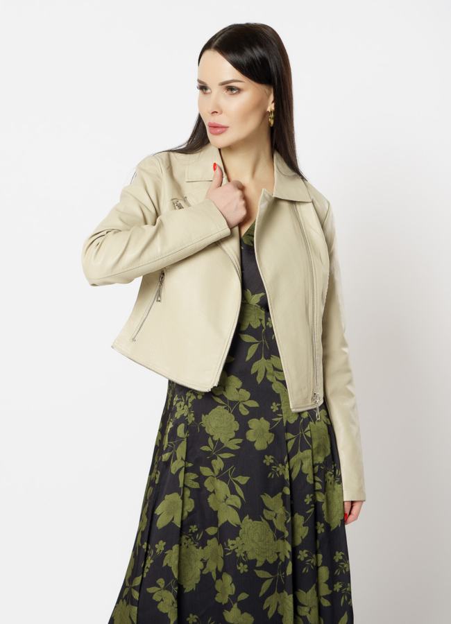 Куртка из эко кожи бежевого цвета модель № 20629 универмаг малина