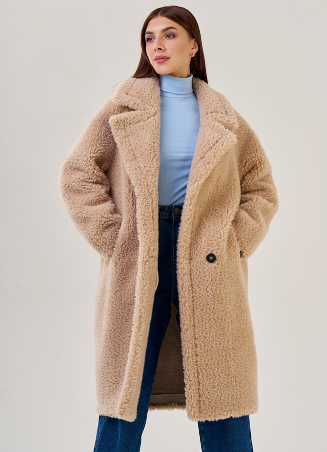 Шуба из шерсти с английским воротником на пуговицах  модель № 19426 универмаг малина