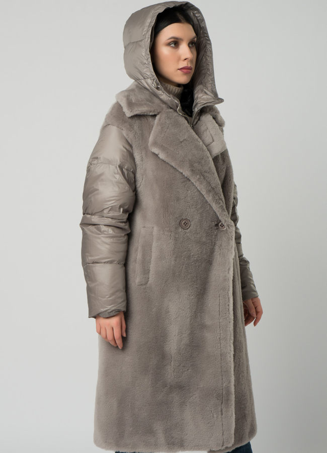 Пальто трансформер из эко меха серого цвета модель № 21551 универмаг малина