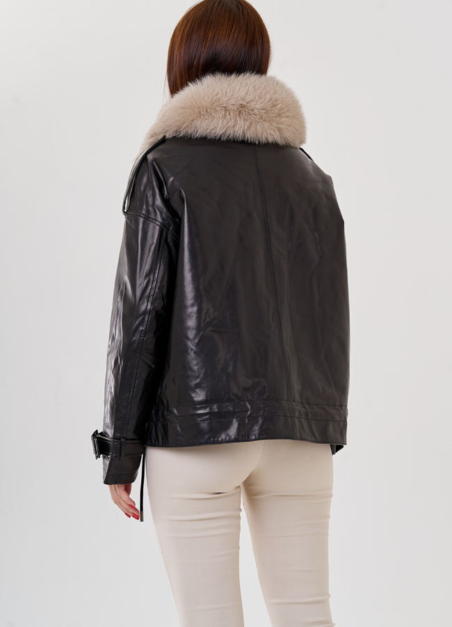 Куртка из кожи с мехом модель № 79226 в кредит