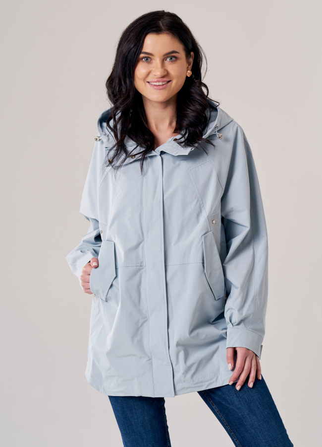 Ветровка женская голубого цвета модель № T4F W9638 меха малина