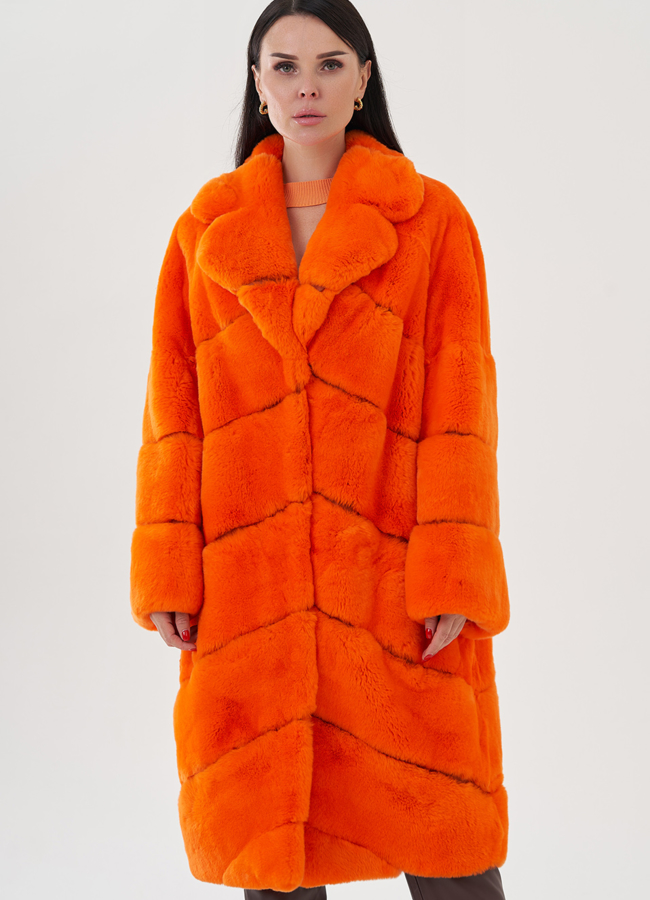 Оранжевая шуба из кролика модель № 81495 универмаг малина