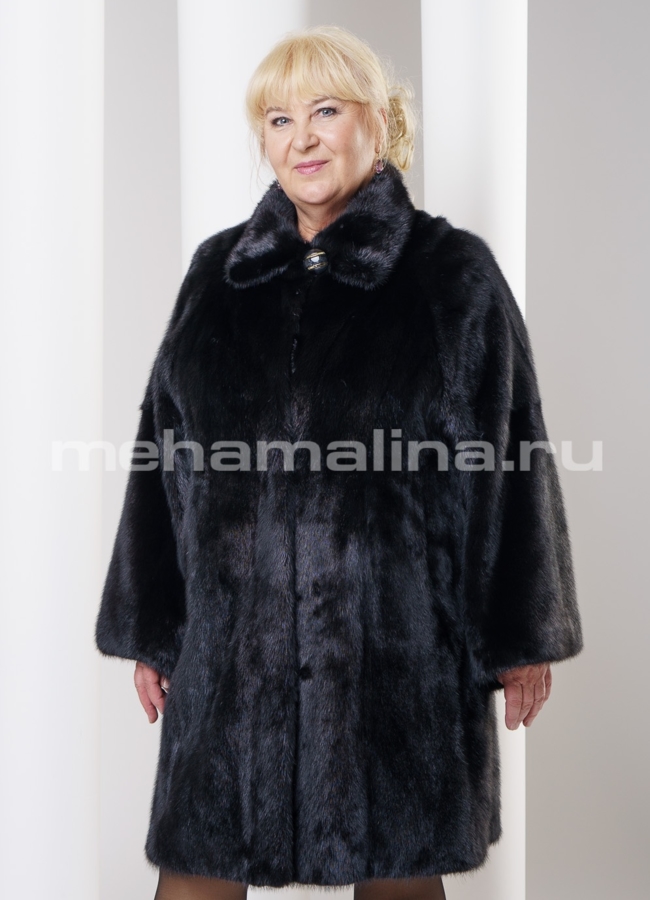 Шуба норка, цвет черный модель № № S-280 меха малина