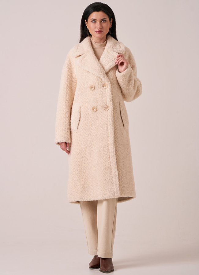 Пальто с английским воротником из овечьей шерсти модель № 207 меха малина