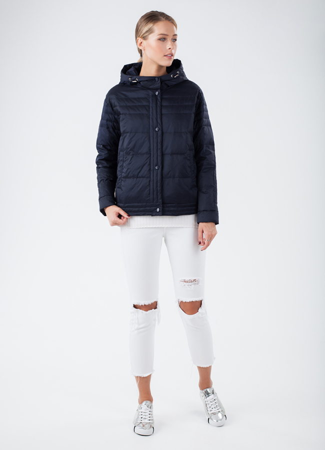 Куртка синего цвета модель № 115 меха малина