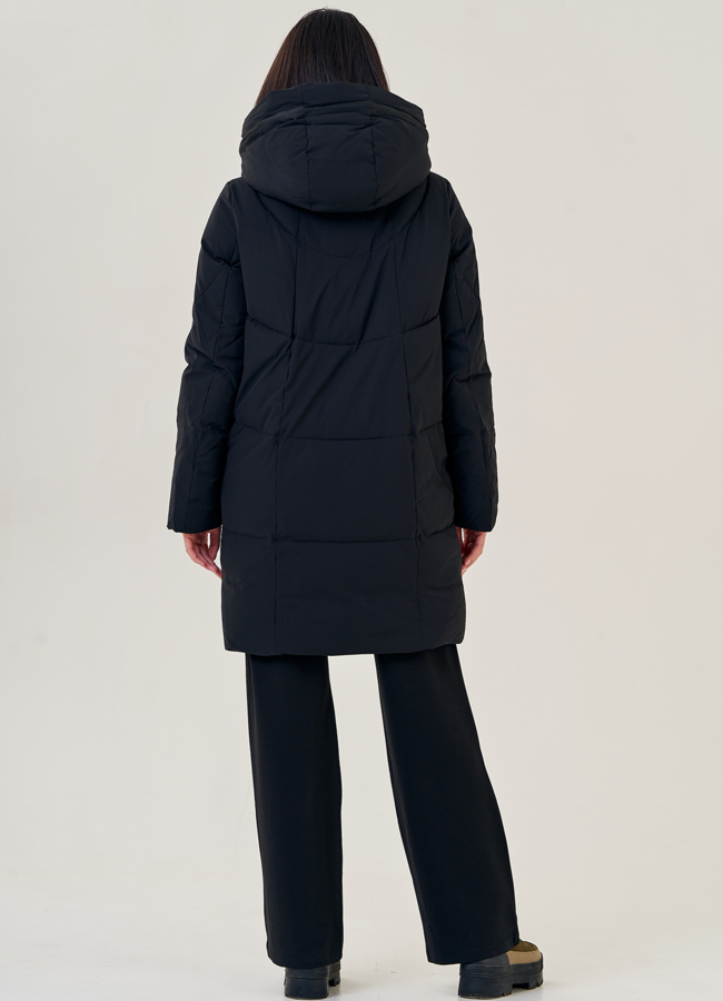 Пуховик женский черного цвета с капюшоном модель № 79145 универмаг малина