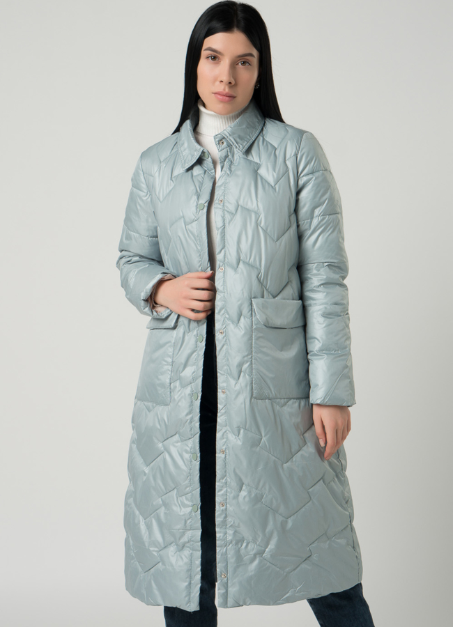 Удлиненное пальто с отложным воротником в светло-зеленом цвете модель № 22331 в рассрочку