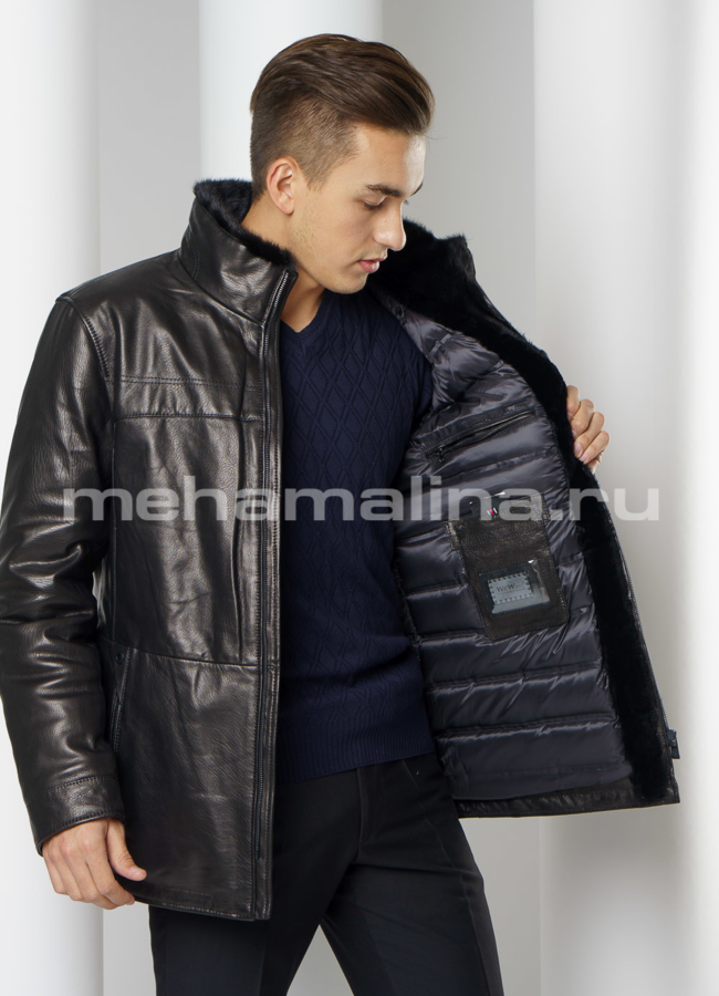 Кожаный пуховик модель № ПМ-96 универмаг малина