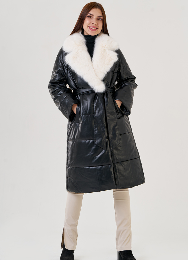 Женский эко пуховик с поясом Malina Siberian модель № 23364 в рассрочку