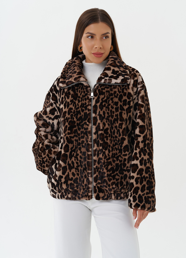 Куртка из эко меха с леопардовым принтом модель № 27717 меха малина