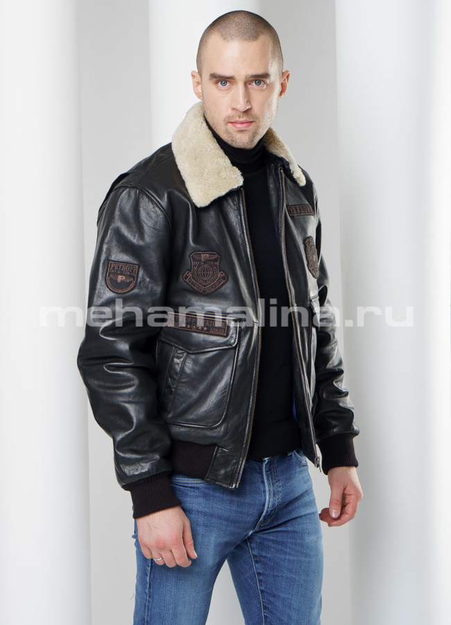 Кожаная утепленная куртка модель № KP-220 универмаг малина