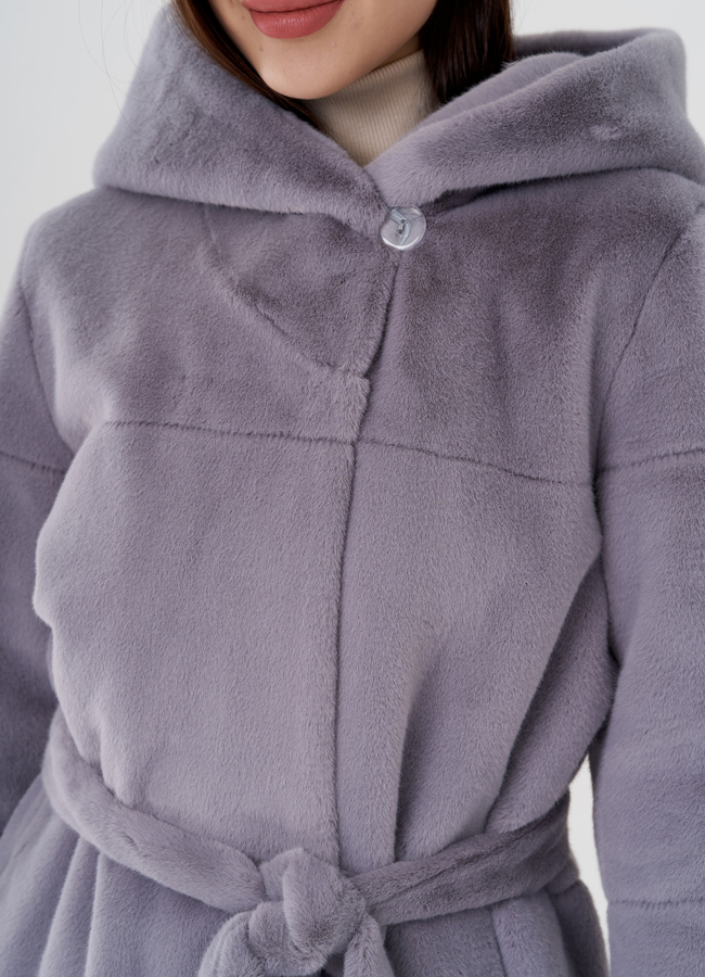 Женская куртка из эко меха в сером цвете модель № 23531 универмаг малина