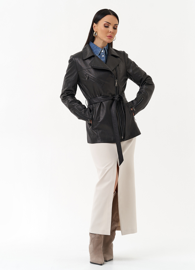 Кожаная куртка с поясом модель № 20501 в кредит Кожаная куртка с поясом модель № 20501 в кредит