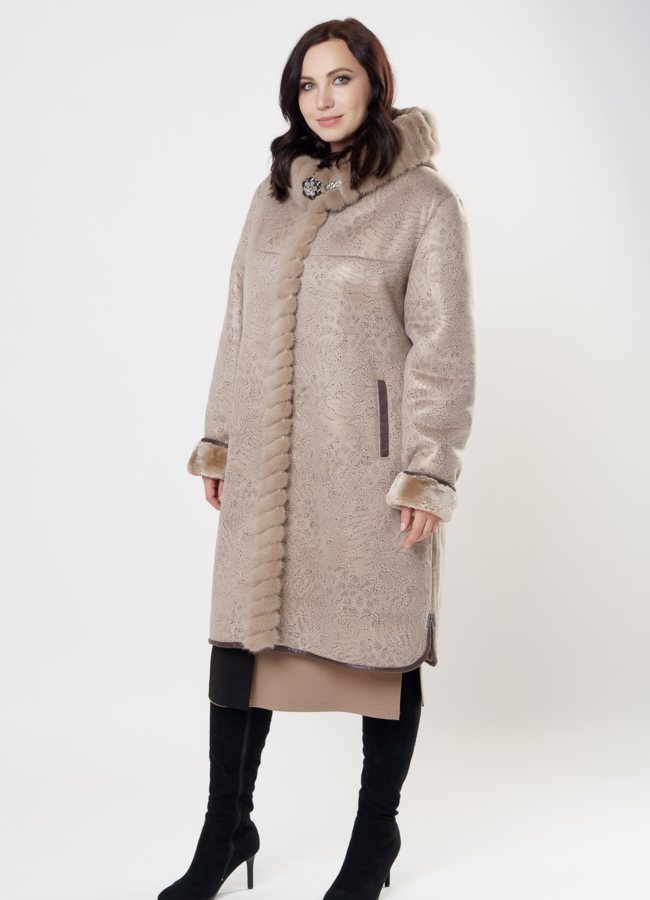 Дубленка из эко кожи с капюшоном модель № 2002 в кредит