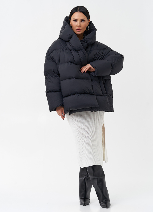 Женский пуховик с капюшоном  модель № 28968 меха малина