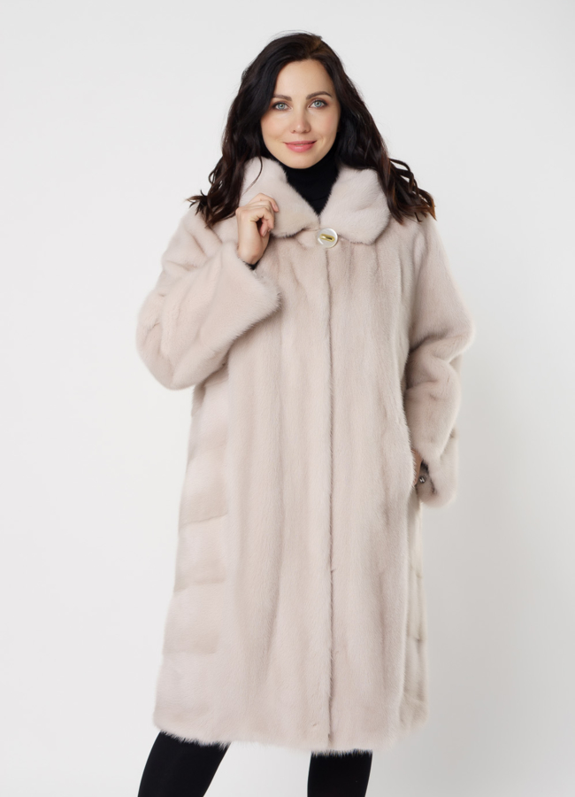 Светлая норковая шуба с капюшоном модель № 3002 меха малина