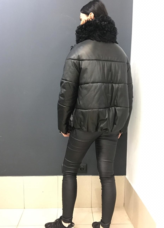 фото Кожаный пуховик утепленный модель № 5770