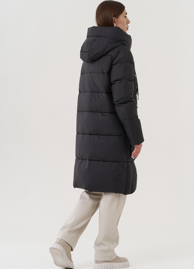 Женский пуховик с капюшоном черного цвета  модель № 25781 универмаг малина