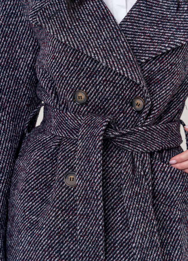 Женское двубортное пальто с поясом модель № 21342 универмаг малина