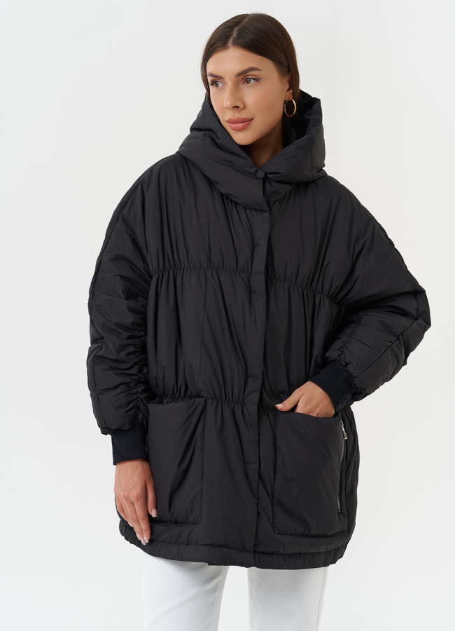 Женская куртка оверсайз модель № 27884 меха малина