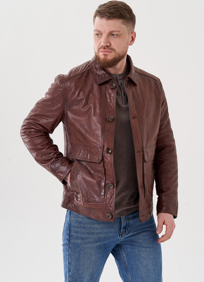 фото Мужская кожаная куртка  модель № 24440