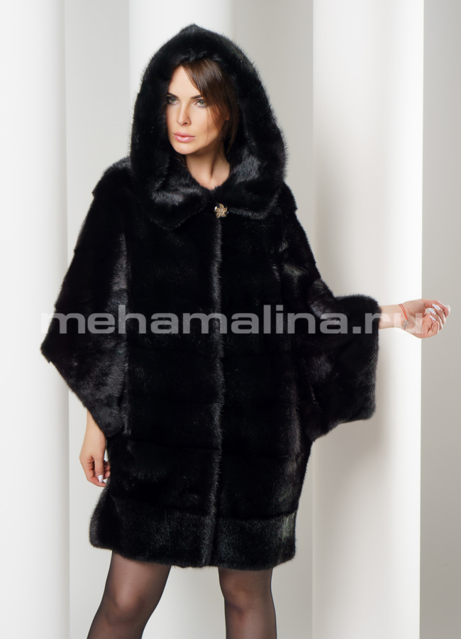 Черная норковая шуба модель № S-623 меха малина