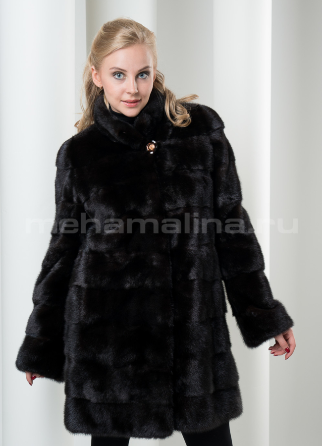 фото Шуба норка поперечка, воротник-стойка. Цвет махагон модель № S-102 