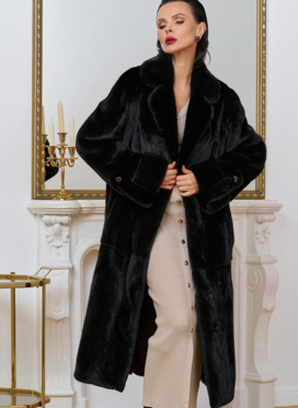 Женская шуба из меха норки blackglama с поясом