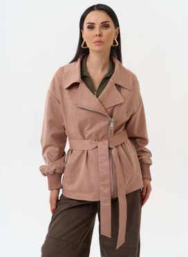 Женская куртка из эко замши с поясом