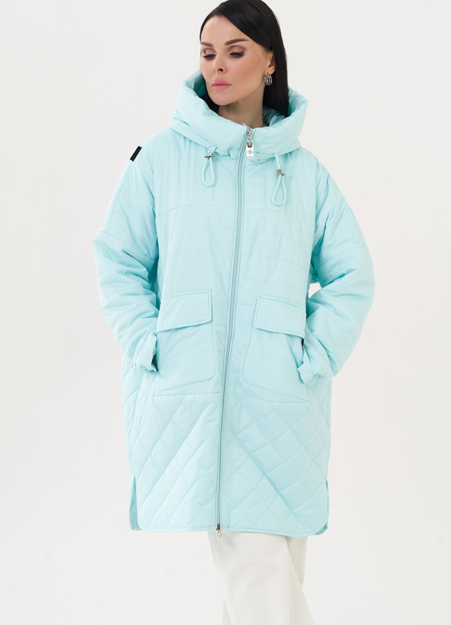 Пуховик с капюшоном голубого цвета модель № 26975 в кредит