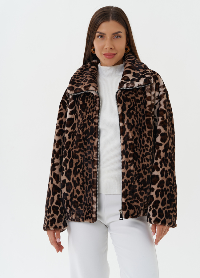 Куртка из эко меха с леопардовым принтом модель № 27717 универмаг малина